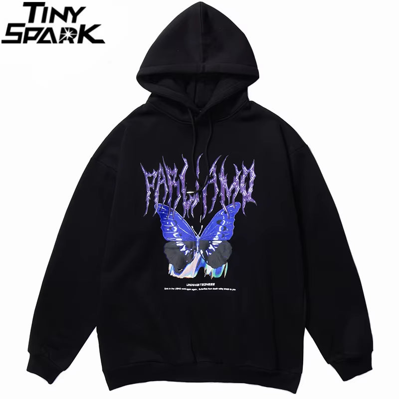 Men Hip Hop Hoodie Sweatshirt Butterfly Streetwear Harajuku Hoodie Pullover Oversized 2025 Autumn Cotton Hoodie Hiphop Loose